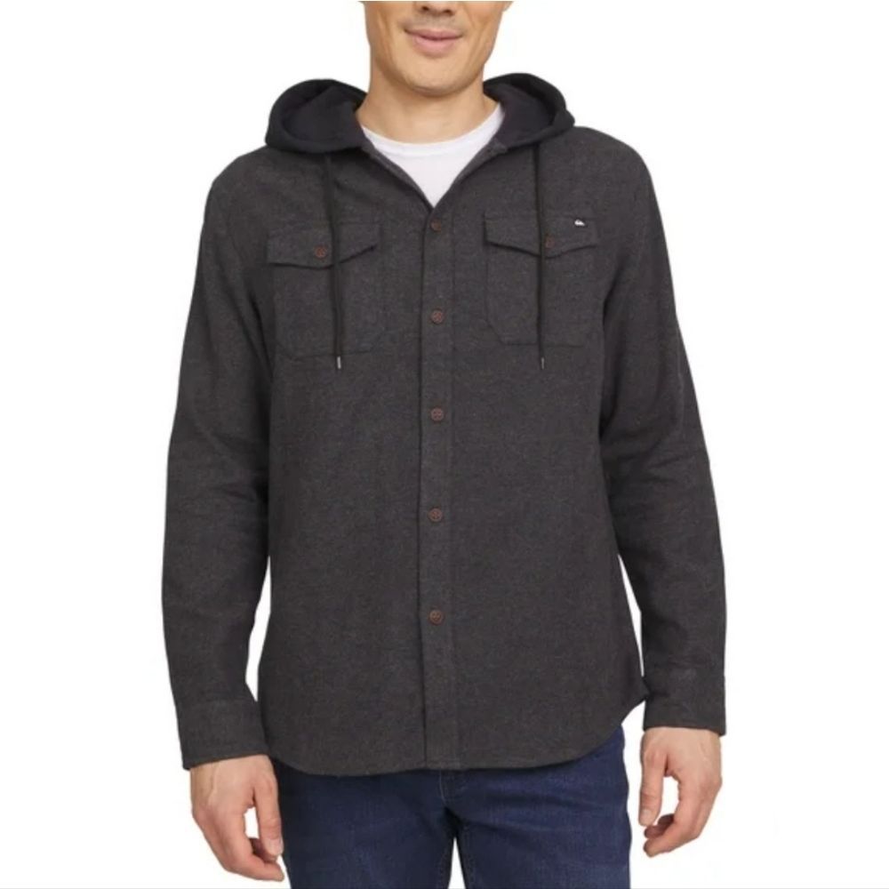 Nwt Quicksilver Black Button Front Hooded Flannel Jacket Men's Large